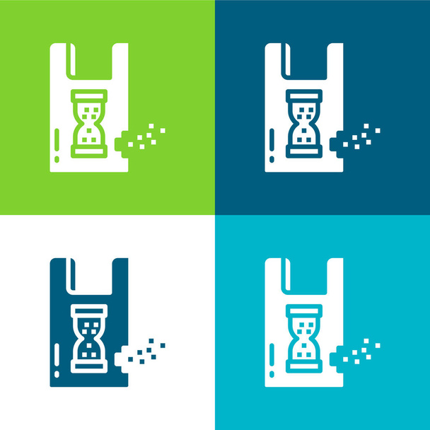 Set di icone minimali a quattro colori biodegradabili Flat - Vettoriali, immagini