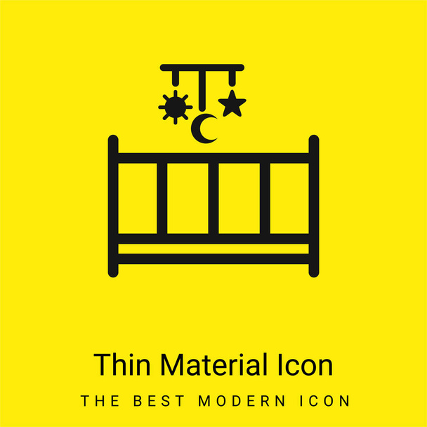 Baby Bed With A Mobile Toy With Hanging Shapes Of Sun Moon And Star minimal bright yellow material icon - Vector, Image