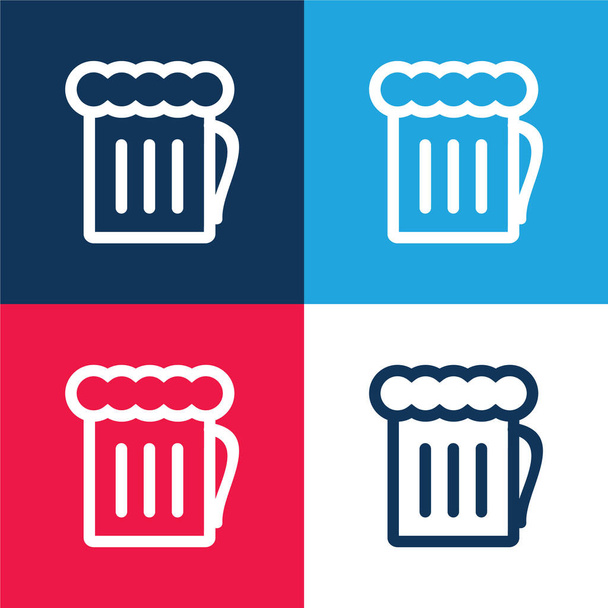 Tarro de cerveza azul y rojo conjunto de iconos mínimo de cuatro colores - Vector, imagen
