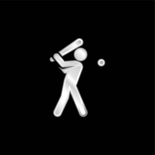 Béisbol plateado icono metálico - Vector, Imagen
