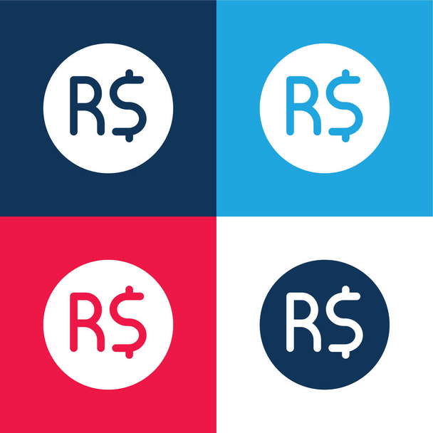 Brazilian Real blue and red four color minimal icon set - Vector, Image