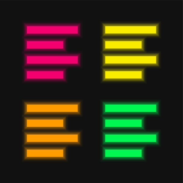 Alinhar esquerda quatro cor brilhante ícone vetor de néon - Vetor, Imagem