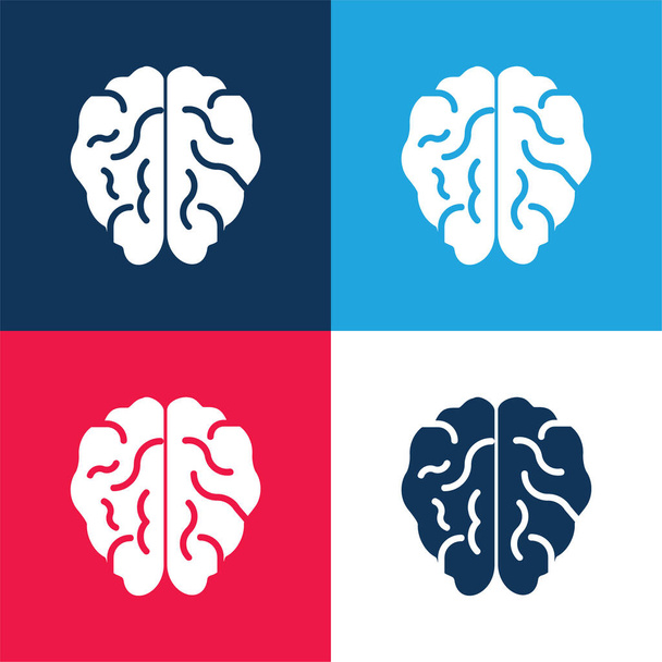 Εγκέφαλος μπλε και κόκκινο τεσσάρων χρωμάτων ελάχιστη σύνολο εικονίδιο - Διάνυσμα, εικόνα