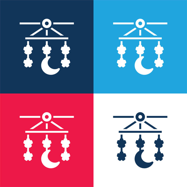 Baby Mobile blue and red four color minimal icon set - Vector, Image