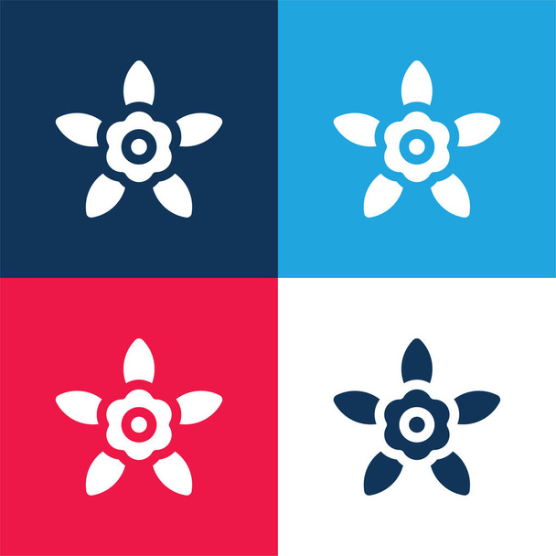 Blutblume blau und rot vier Farben minimales Symbol-Set - Vektor, Bild