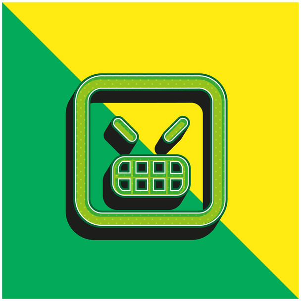 Angry Emoticon Square Face Vihreä ja keltainen moderni 3d vektori kuvake logo - Vektori, kuva