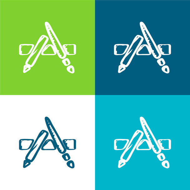 App Sketched Logo Επίπεδη τεσσάρων χρωμάτων ελάχιστη σύνολο εικονιδίων - Διάνυσμα, εικόνα