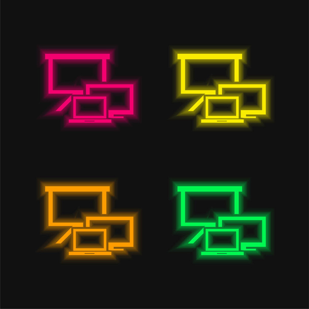 Все экраны Размеры символа четыре цвета светящийся неоновый вектор значок - Вектор,изображение