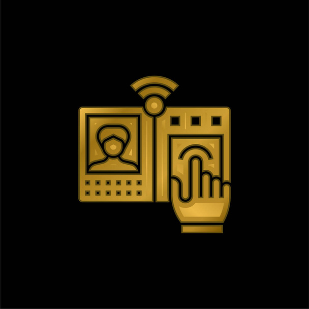Reconhecimento biométrico banhado a ouro ícone metálico ou vetor logotipo - Vetor, Imagem