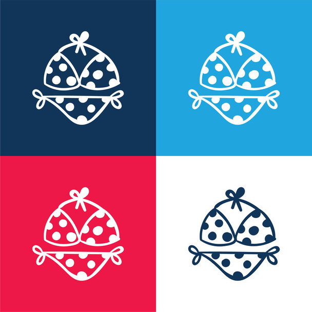 Bikini niebieski i czerwony zestaw czterech kolorów minimalny zestaw ikon - Wektor, obraz