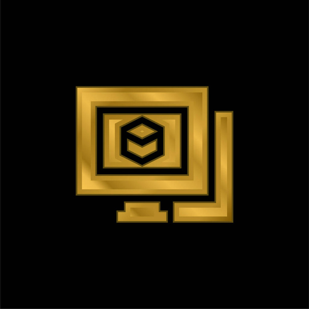3d modelagem banhado a ouro ícone metálico ou vetor logotipo - Vetor, Imagem
