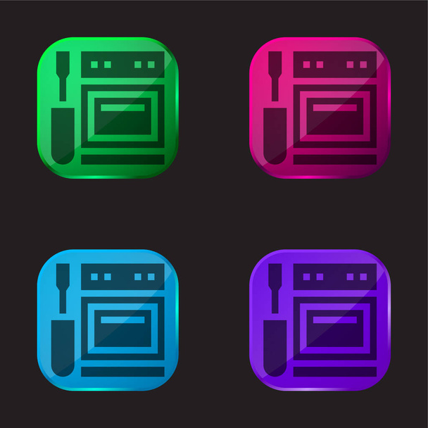 Spotřebič čtyři barvy skleněné tlačítko ikona - Vektor, obrázek