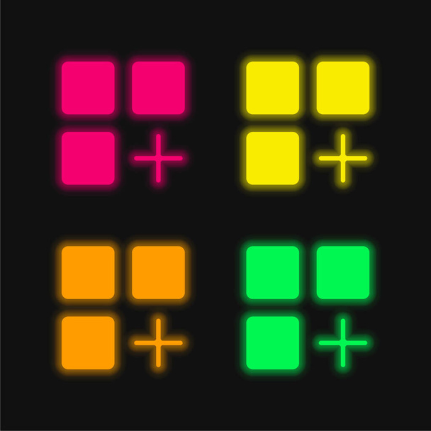Añadir cuatro color brillante icono de vectores de neón - Vector, imagen