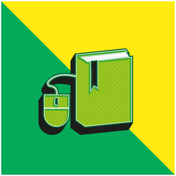 Livro e mouse verde e amarelo moderno logotipo vetor 3d ícone - Vetor, Imagem