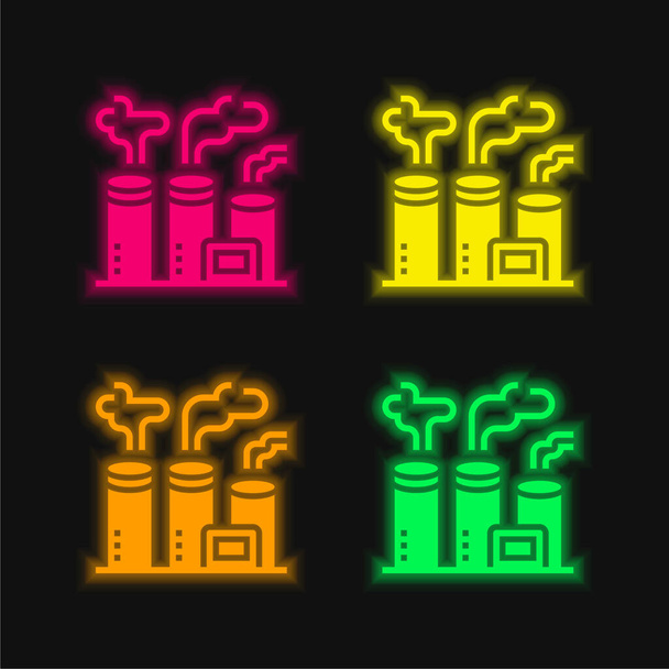 Znečištění vzduchu čtyři barvy zářící neonový vektor ikona - Vektor, obrázek