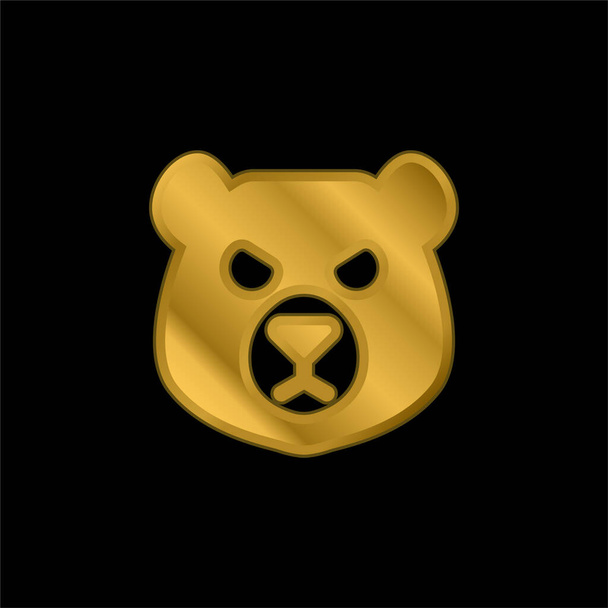 Cabeza de oso chapado en oro icono metálico o logo vector - Vector, Imagen