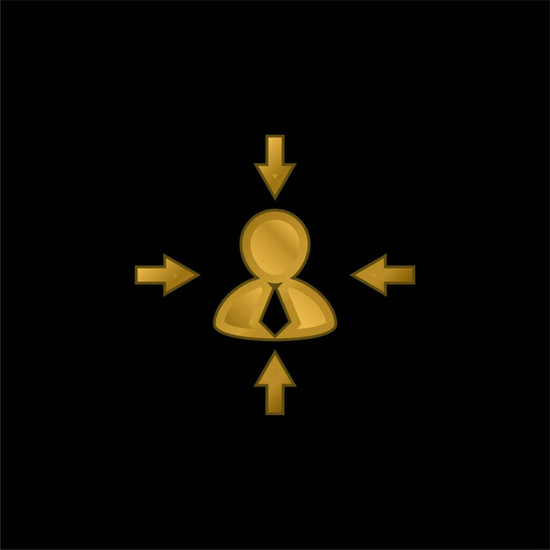 Flechas En Diferentes Direcciones Señalando a Empresario chapado en oro icono metálico o logo vector - Vector, imagen
