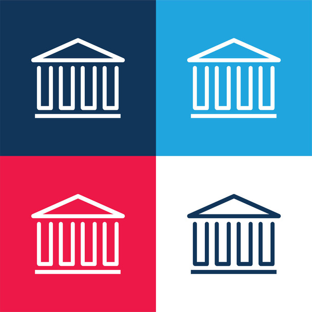 Bank niebieski i czerwony zestaw czterech kolorów minimalny zestaw ikon - Wektor, obraz