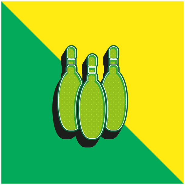 Bowling Konileri Silueti Yeşil ve Sarı 3D vektör simgesi logosu - Vektör, Görsel