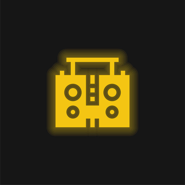 Boombox yellow glowing neon icon - Vector, Image