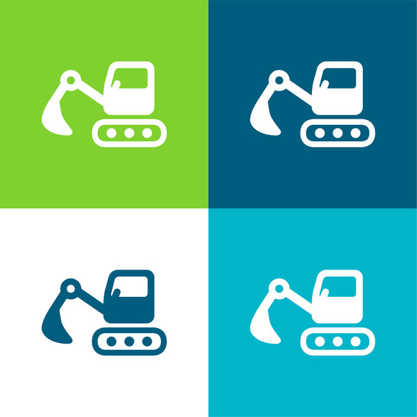 Backhoes Lapos négy szín minimális ikon készlet - Vektor, kép