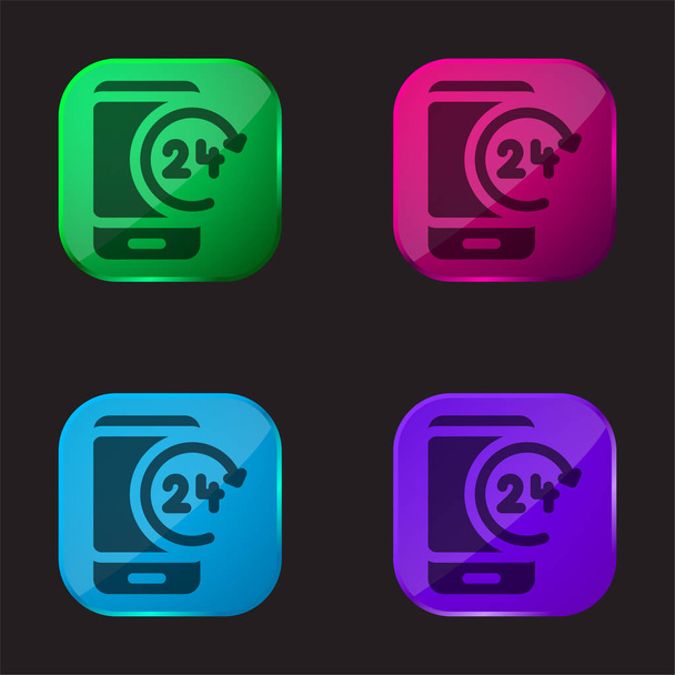 24h quattro colori icona pulsante di vetro - Vettoriali, immagini