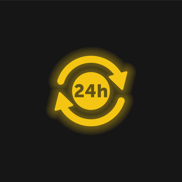24 Uur Symbool geel gloeiende neon pictogram - Vector, afbeelding
