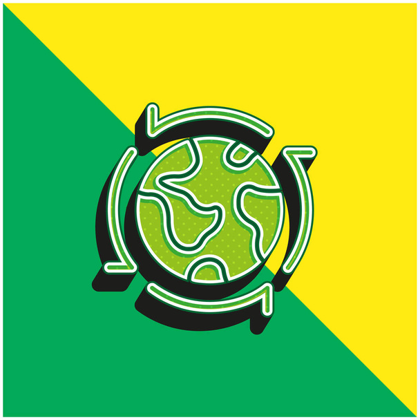 Dünya Yeşil ve Sarı 3D vektör logosu etrafında - Vektör, Görsel