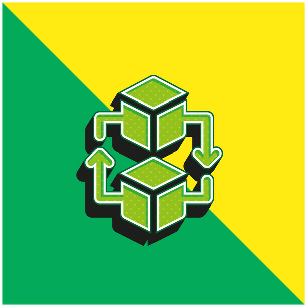 Blockchain Green and yellow modern 3d vector icon logo - Vector, Image
