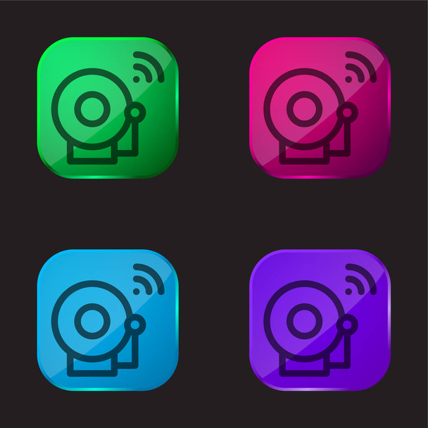 Alarm four color glass button icon - Vector, Image