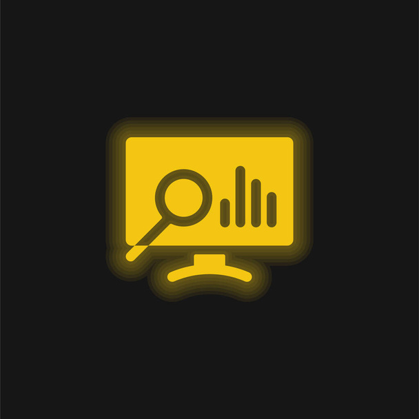Ikona žlutého zářícího neonu Analytics - Vektor, obrázek
