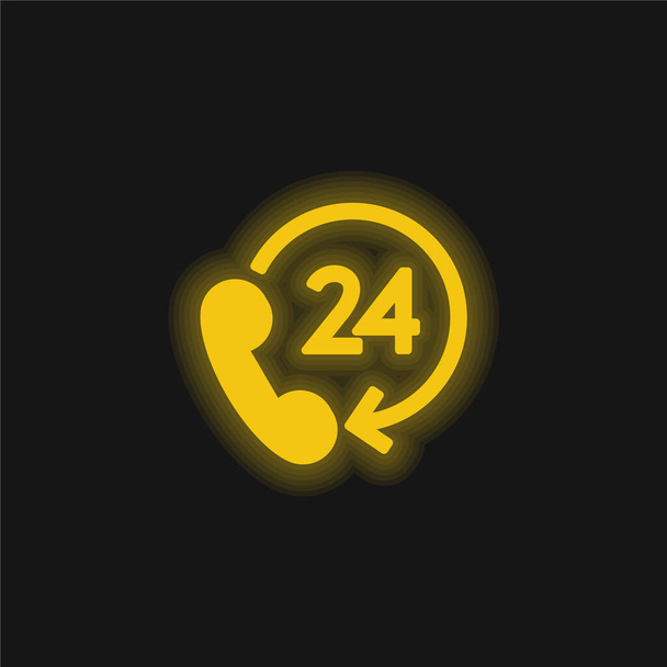 Поддержка 24 часа желтый светящийся неоновый значок - Вектор,изображение