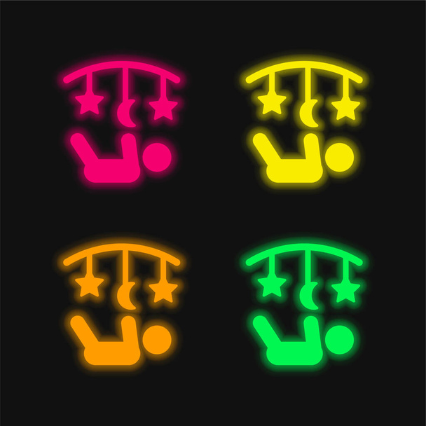 Bebê quatro cor brilhante ícone vetor de néon - Vetor, Imagem