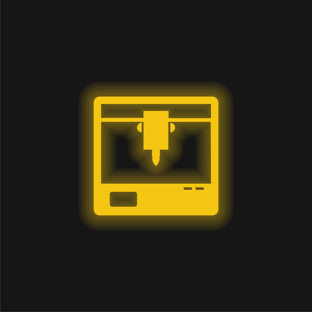 Impresora 3d Símbolo amarillo brillante icono de neón - Vector, imagen