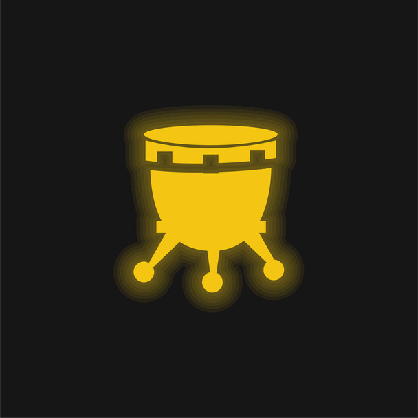 Tambour africain avec stand jaune brillant icône néon - Vecteur, image