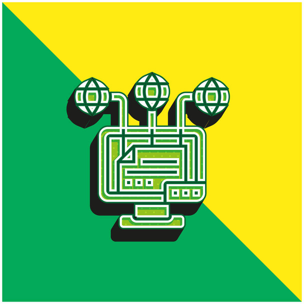 アトリビューション緑と黄色のモダンな3Dベクトルアイコンロゴ - ベクター画像