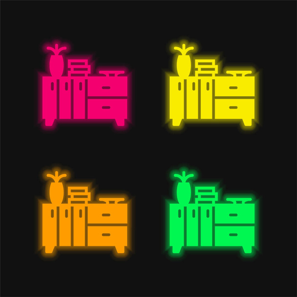 Police čtyři barvy zářící neonový vektor ikona - Vektor, obrázek