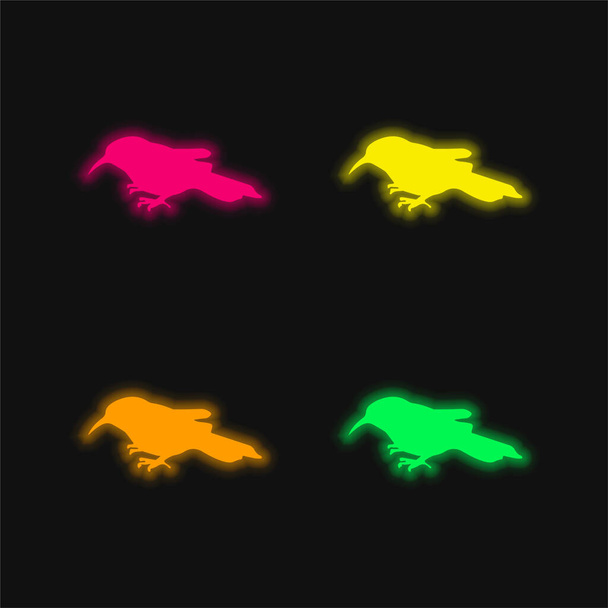 Oiseau Pluvier Forme latérale quatre couleurs rougeoyantes icône vectorielle néon - Vecteur, image