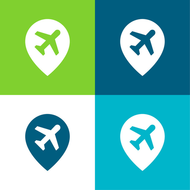 Airport Flat cztery kolory minimalny zestaw ikon - Wektor, obraz