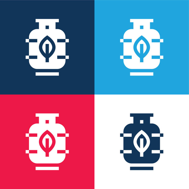 Biogáz kék és piros négy szín minimális ikon készlet - Vektor, kép