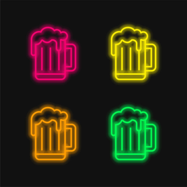 Пиво Муг чотирикольоровий світиться неоновий векторний значок
 - Вектор, зображення