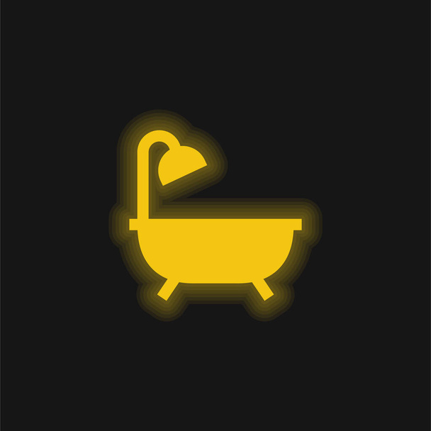 Fürdőkád sárga izzó neon ikon - Vektor, kép