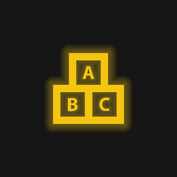 ABC cubi per l'istruzione giallo icona al neon incandescente - Vettoriali, immagini