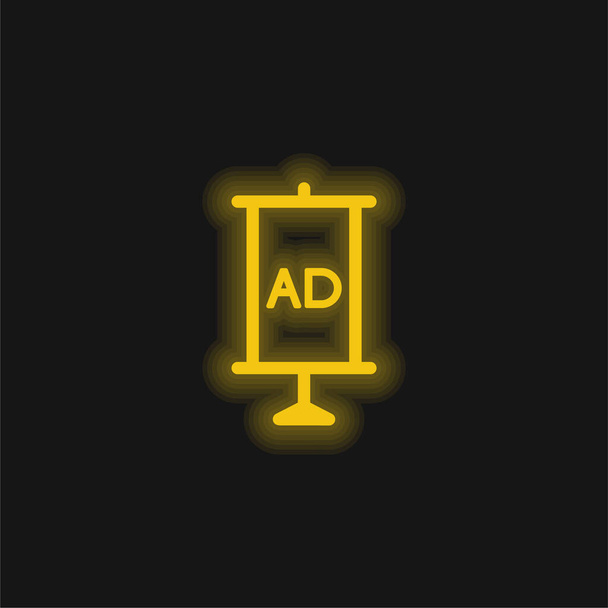 AD Board ícone de néon brilhante amarelo - Vetor, Imagem