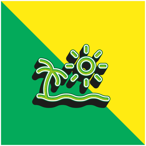 Plaj yeşili ve sarı modern 3D vektör simgesi logosu - Vektör, Görsel