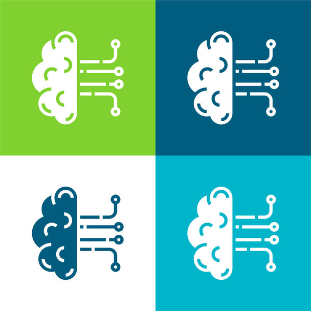 Intelligenza artificiale piatto quattro colori set icona minima - Vettoriali, immagini