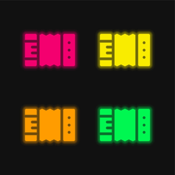 Akkordeon vier Farben leuchtenden Neon-Vektor-Symbol - Vektor, Bild