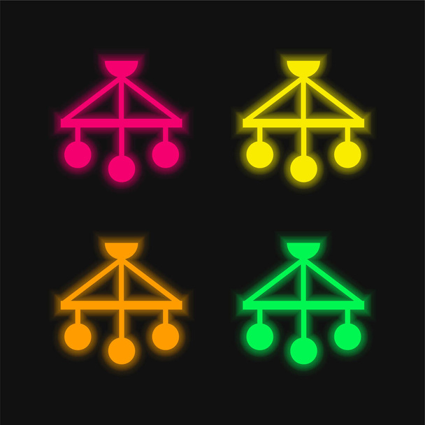Baby Mobile vier kleuren gloeiende neon vector pictogram - Vector, afbeelding