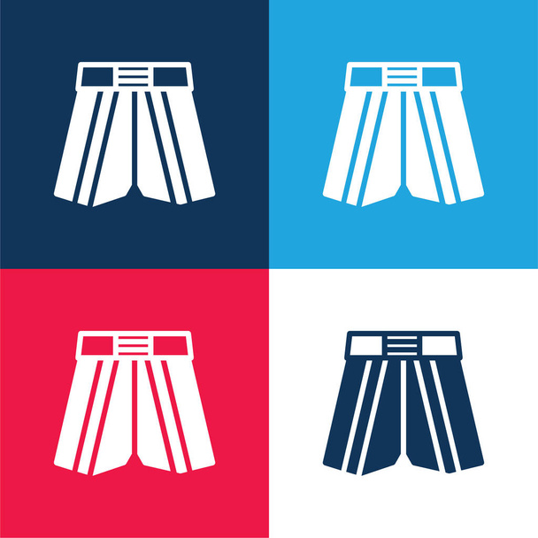 Boxeo Pantalones cortos azul y rojo de cuatro colores mínimo icono conjunto - Vector, Imagen