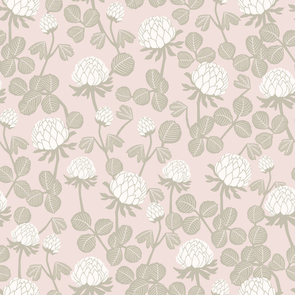 クローバーと花のモチーフシームレスリピートパターンライトピンクの背景 - 写真・画像